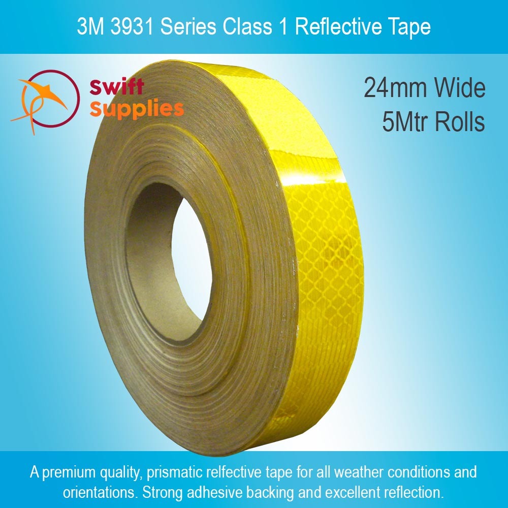 3M 3931 Class 1 High Intensity Reflective Tape, Yellow - 5 Metre Rolls