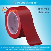 3M 471 Vinyl Lane Marking Tape, Red -   6mm Wide x 33 Metres Long
