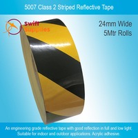 5007 Class 2 Striped Reflective Tape, Black/Yellow - 24mm x  5Mtrs (Engineering Grade)
