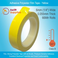 Adhesive Polyester Film Tape, Yellow -   6mm Wide x 66 Metres Long
