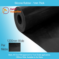 Silicone Rubber Sheet (Black, FDA)  1mm Thick x 1200mm (60 Duro, Per Metre)