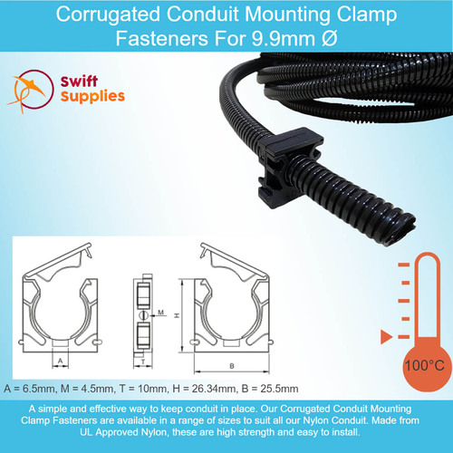 Corrugated Conduit Mounting Clamp for 9.9mm Ø Corrugated Tube