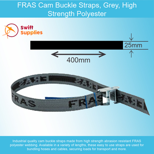 FRAS Cam Buckle Straps, Grey, Polyester - 400mm Long (0.4mtrs)