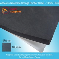 Neoprene Sponge Sheet (Black, Adhesive Backed) - 10mm Thick x  480mm x 480mm