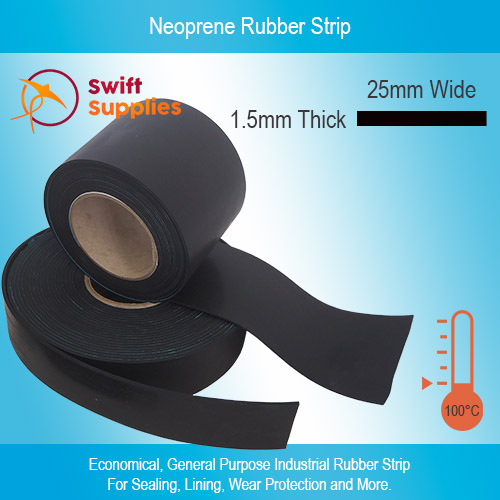 Neoprene Rubber Strip - 1.5mm Thick, Per Metre