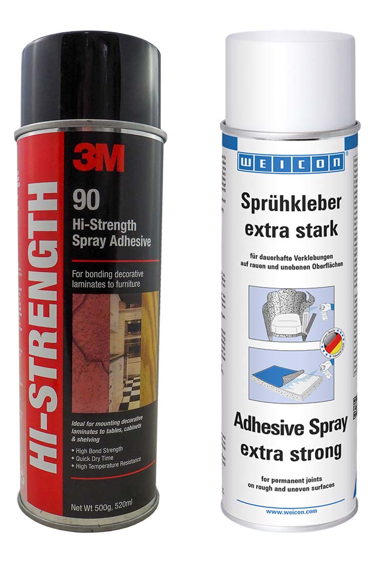 Two Extra Strong Spray Adhesives from 3M and Weicon Article Link